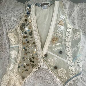 Gitano Beige and White Embroidered Vest